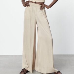 Zara Elegant Cream Wide-Leg Pants